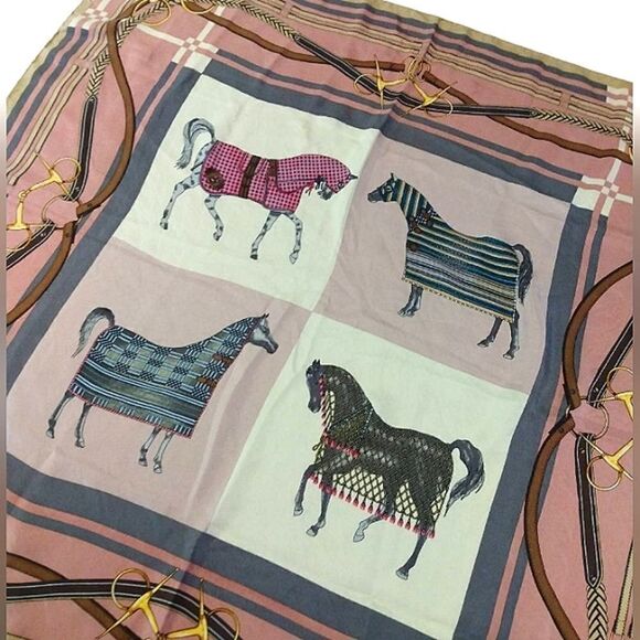 Vintage Silk Scarf Rolled Hem Equestrian Horse Bridle Foulard - Picture 2 of 16